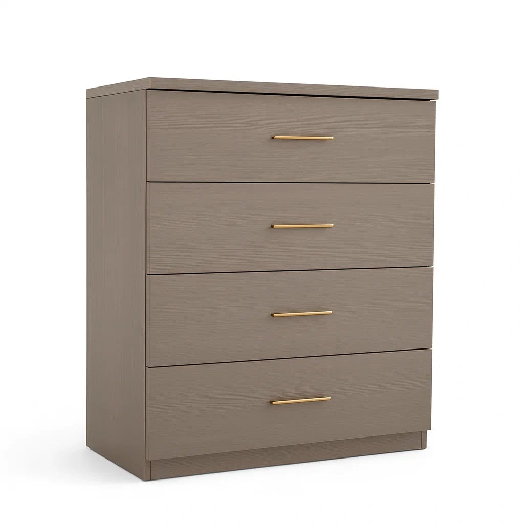 Commode à tiroirs 4 tiroirs bois MDF et métal marron(Marron)