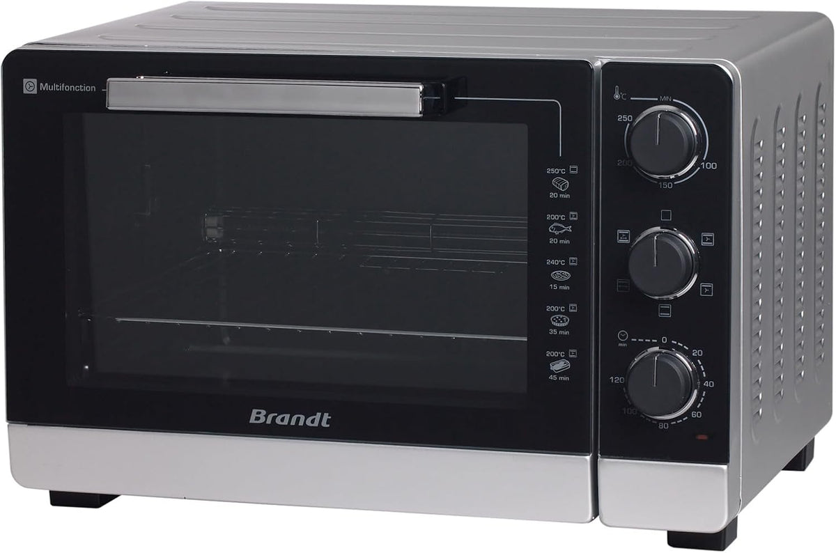 BRANDT FC215MB - Mini four - 21L - Multifonction - 5 positions de cuisson - Porte double vitre - Cavité anti-adhésive - Accessoires : lèchefrites, grille, pince pour récupérer les plats - 1380W - Noir(40L Gris)