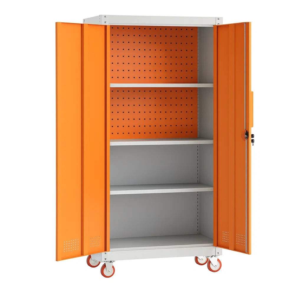 Armoire à outils de rangement en métal orange et gris avec roulettes 180 cm x 90 cm x 45 cm(Orange/Gris)