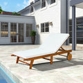 Chaise Longue Pliable en Bois avec 2 Roues et un Coussin Amovible Dossier Réglable Capacité Portante 160KG Idéal pour L’extérieur(Default Title)