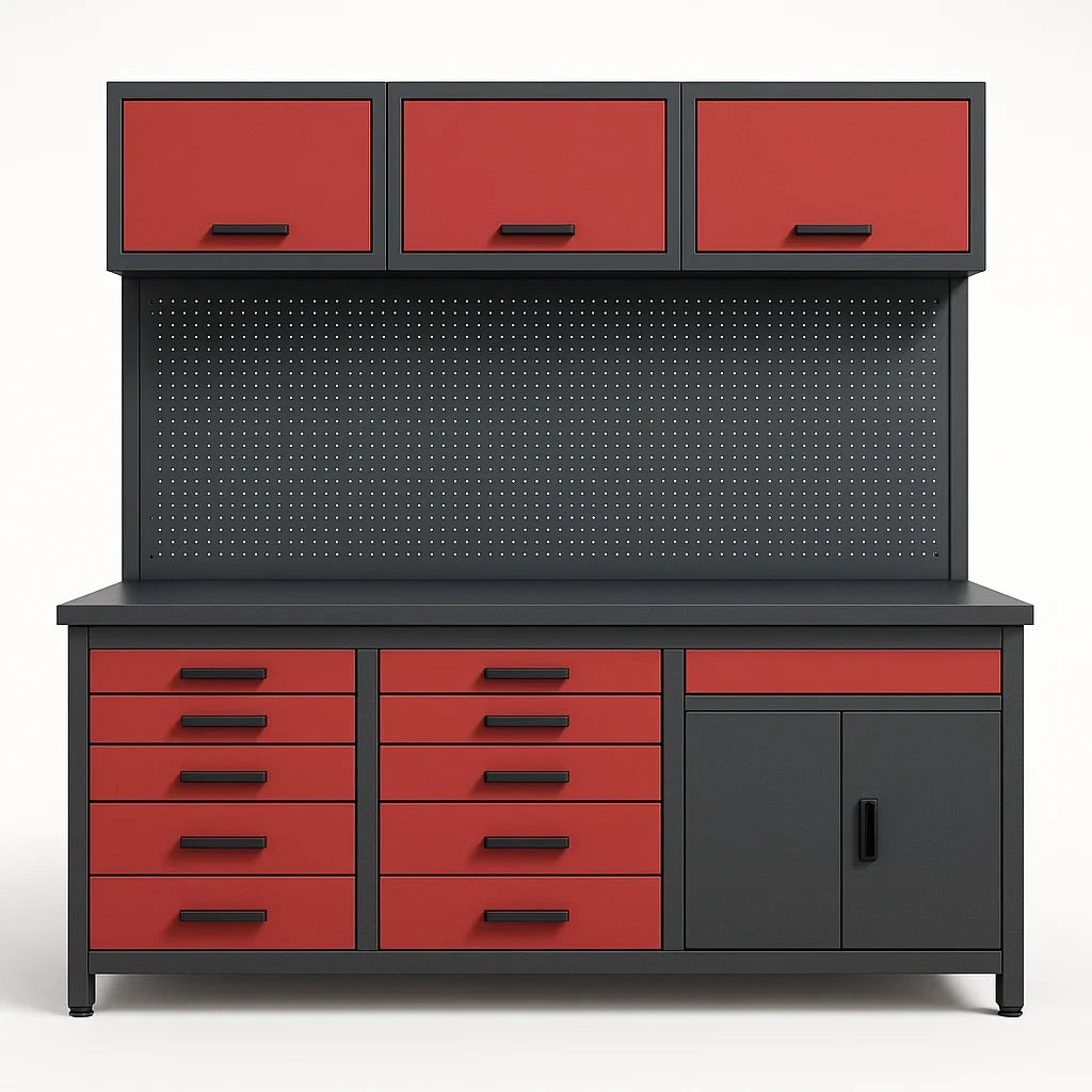 Armoire de garage en métal avec tiroirs et étagères rouge/gris 160x60x156 cm(Rouge/Gris)
