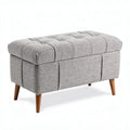 Pouf de rangement en tissu gris avec pieds en bois 80 x 40 x 45cm