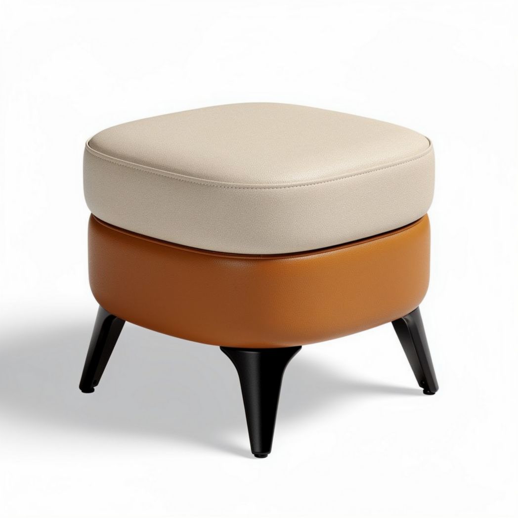 Pouf en cuir synthétique marron et beige 45 x 45 x 40cm pour salon