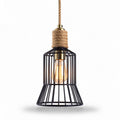 Suspension en métal noir avec cordage naturel et ampoule Edison 25 x 25 x 40cm