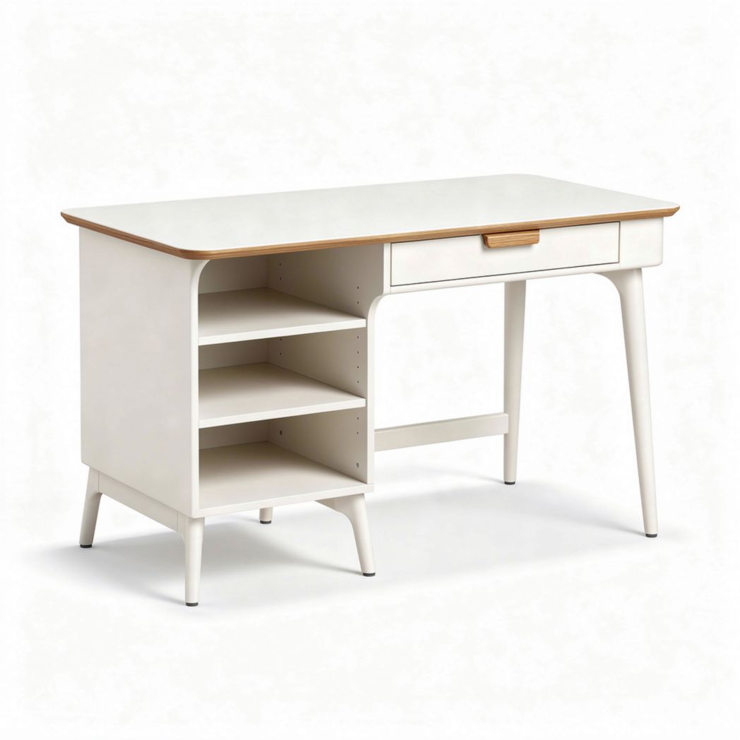 Bureau en bois de chêne avec tiroirs en blanc 120 x 60 x 75cm