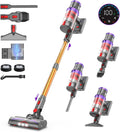 coovy SU7 Aspirateur Balai sans Fil 580W/55Kpa/75Mins, Aspirateur sans Fil Puissant, Chargement Mural, Écrans Tactiles LED, 1,3L Capacité, pour Sols Durs/Tapis/Les Poils d'animaux(Gold)