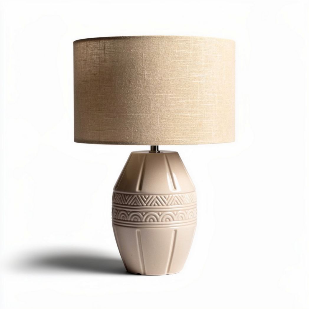 Lampe de table en macramé beige avec abat-jour en lin gris 25 x 25 x 40cm