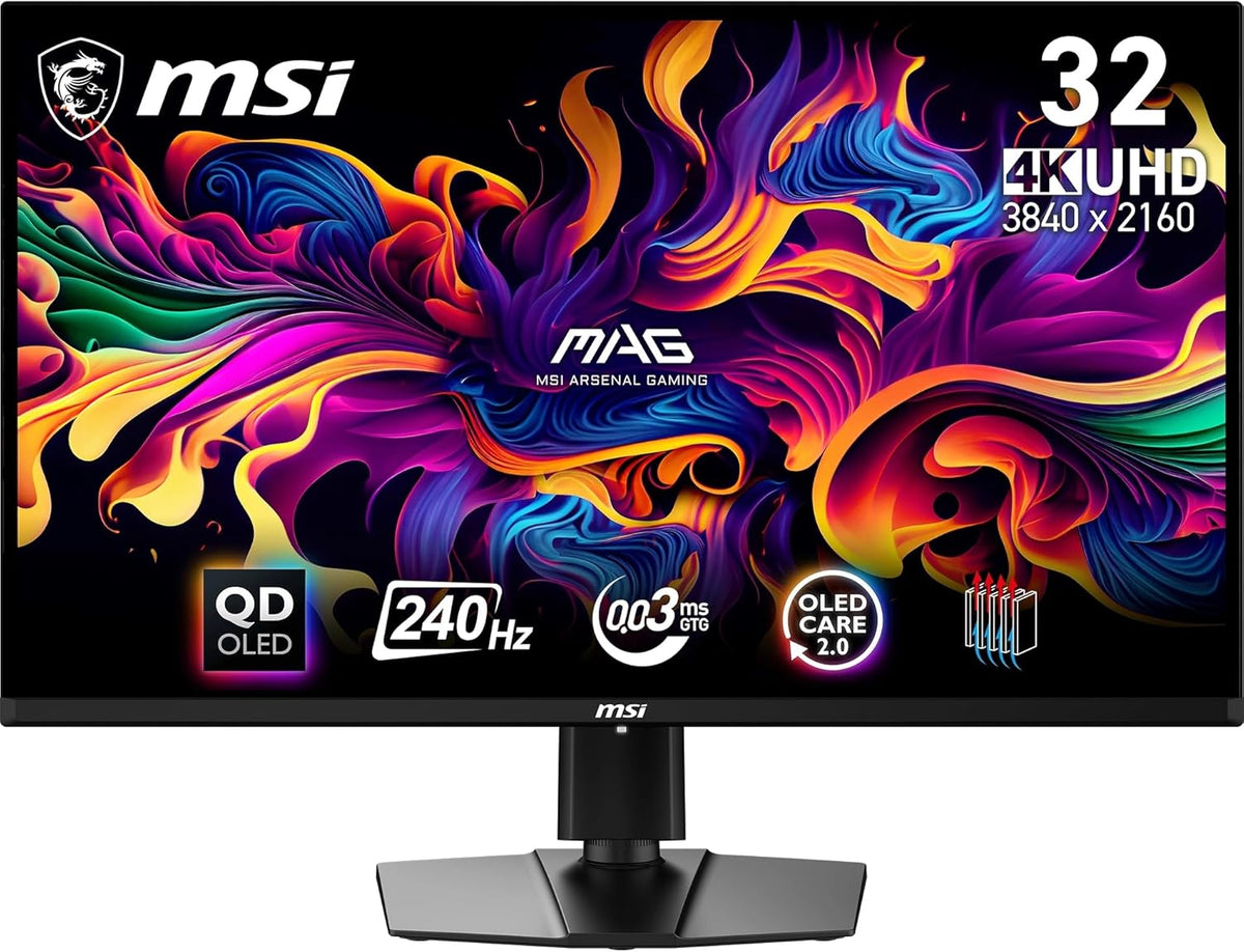 MSI MAG 321UPX QD-OLED écran gaming 31.5 pouces 4K UHD - Dalle Quantum Dot OLED 3840 x 2160, 240Hz / 0.03ms, 99 pour cent DCI-P3, ΔE≤2, DisplayHDR True Black 400 - DP 1.4a, HDMI 2.1, USB Type-C(Noir)