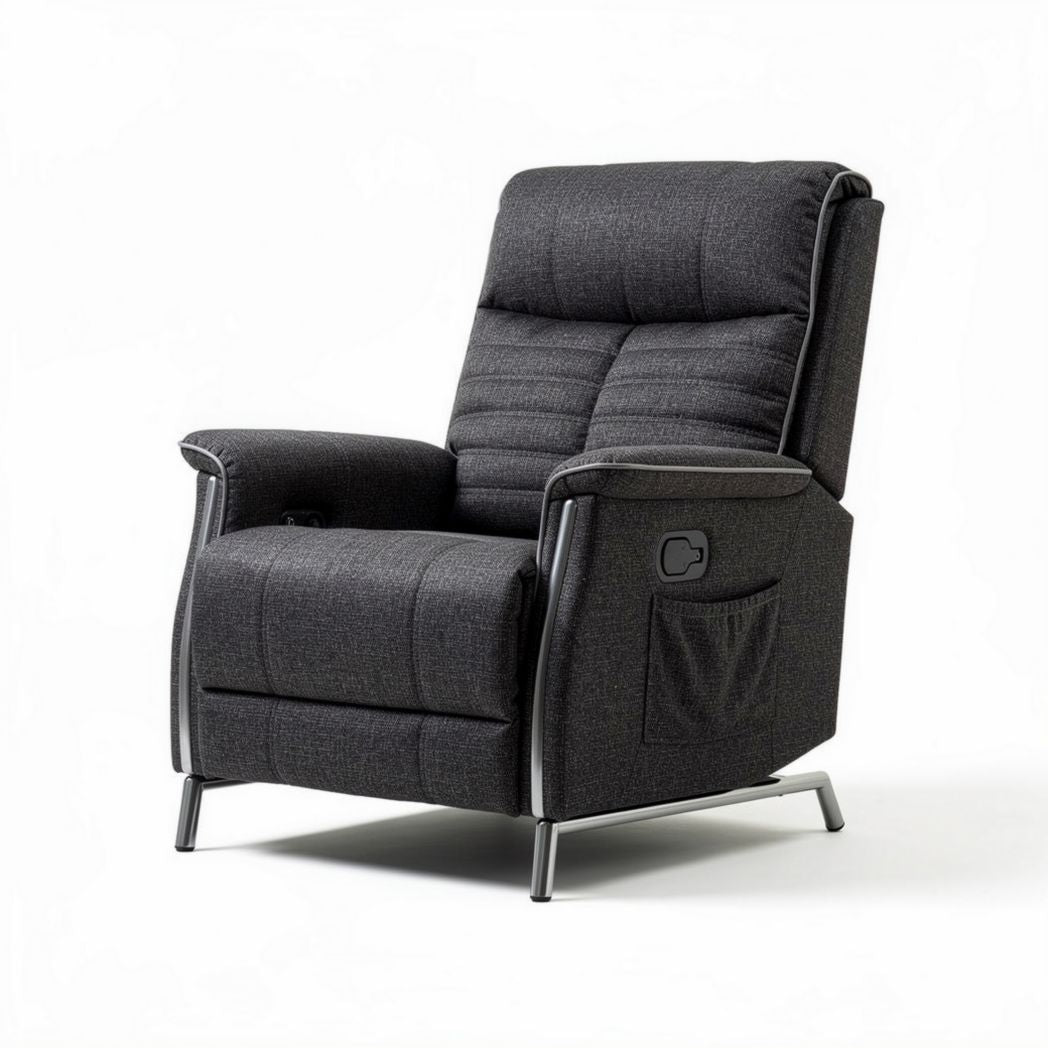 Fauteuil inclinable en tissu gris avec rebord de rangement 80 x 80 x 100cm