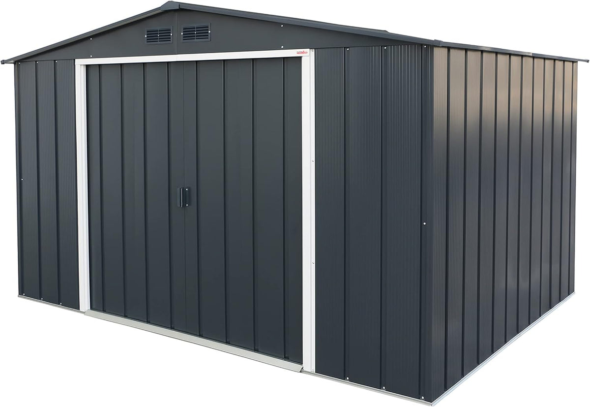 Duramax ECO 10 x 8 (7.28 m²) Abri de Jardin en Métal Galvanisé à Chaud, Abri de Stockage d'Outils, Structure de Toit Renforcée, Abri en Métal Sans Entretien, Anthracite