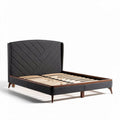 Lit en tissu gris avec cadre en bois et lattes de 200 x 160 x 30cm