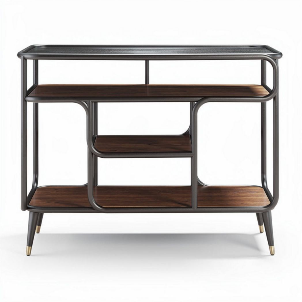 Meuble de rangement en métal gris et bois 80 x 30 x 75cm avec étagères ouvertes