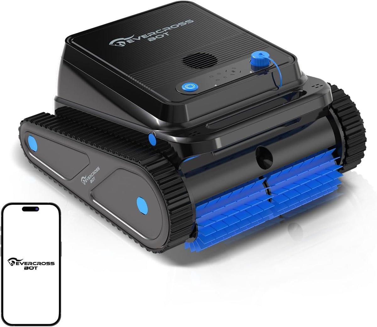 EVERCROSS BOT U8 Robot Piscine Fond et Parois, Robot Piscine sans Fil avec Nettoyage de la Ligne d'eau, 120 Min Autonomie, Navigation Intelligente, Stationnement Automatique, Piscines 200㎡(Noir-APP)