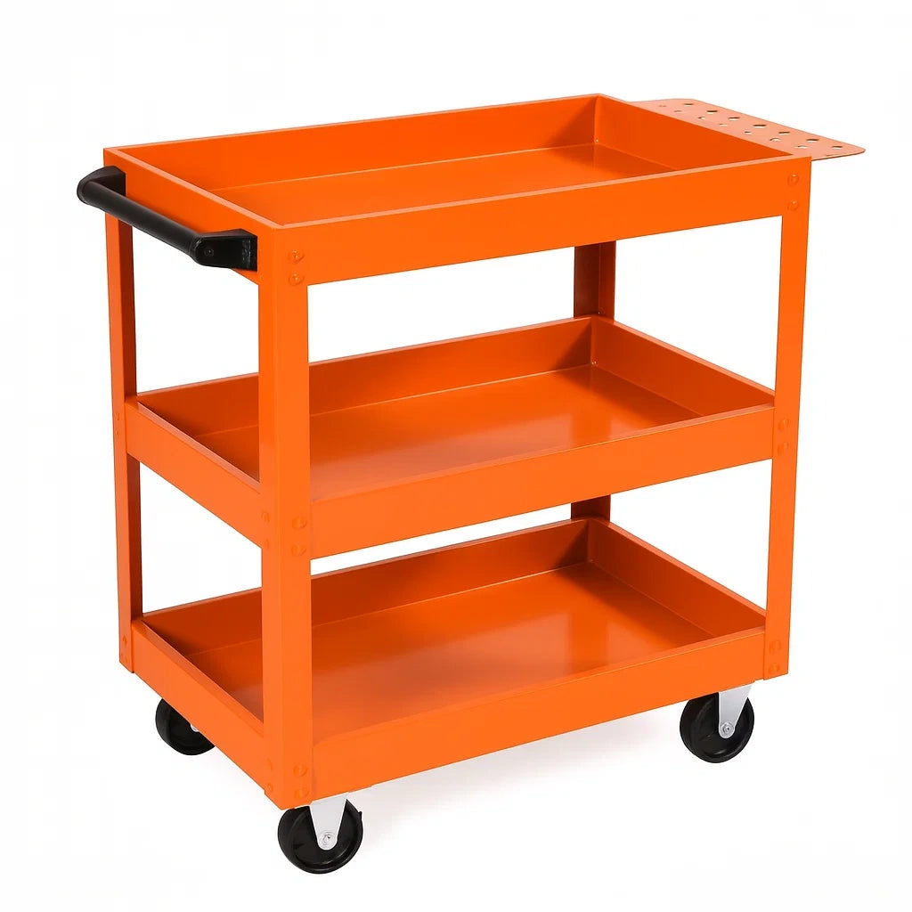 Servante à outils en acier 3 niveaux orange roues(Orange)