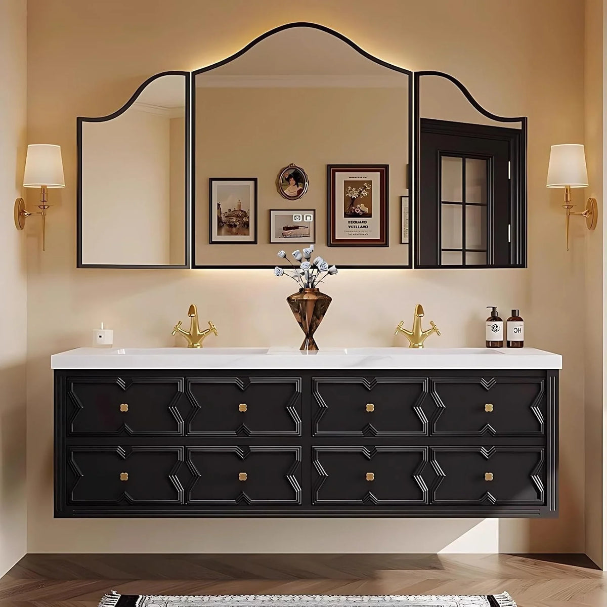 Meuble salle de bain noir 52 pouces(Black-a/64 IN)