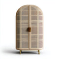 Armoire en bois clair avec 2 portes cintrées en rotin et pieds métalliques