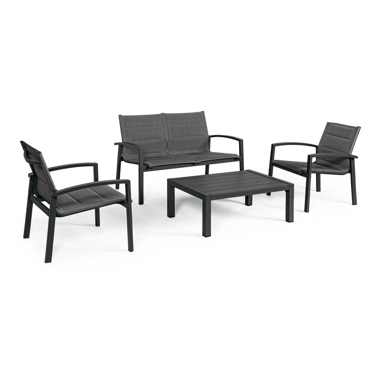 Coin salon Laiken avec fauteuils, canapé et table basse, structure aluminium, pour usage extérieur(Anthracite)
