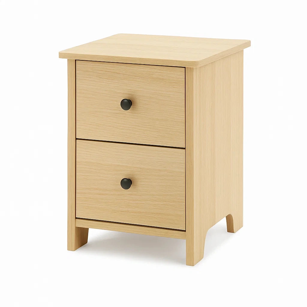 Table de chevet en bois avec 2 tiroirs(Chêne Clair)