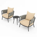 Ensemble de mobilier de jardin avec fauteuils d’extérieur en aluminium et table d’appoint en métal(Beige/Noir)