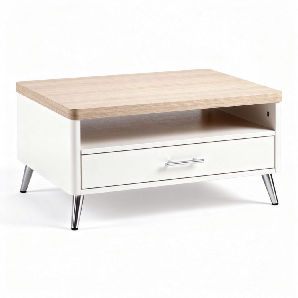 Table basse moderne en bois et métal avec tiroir 80 x 50 x 40cm