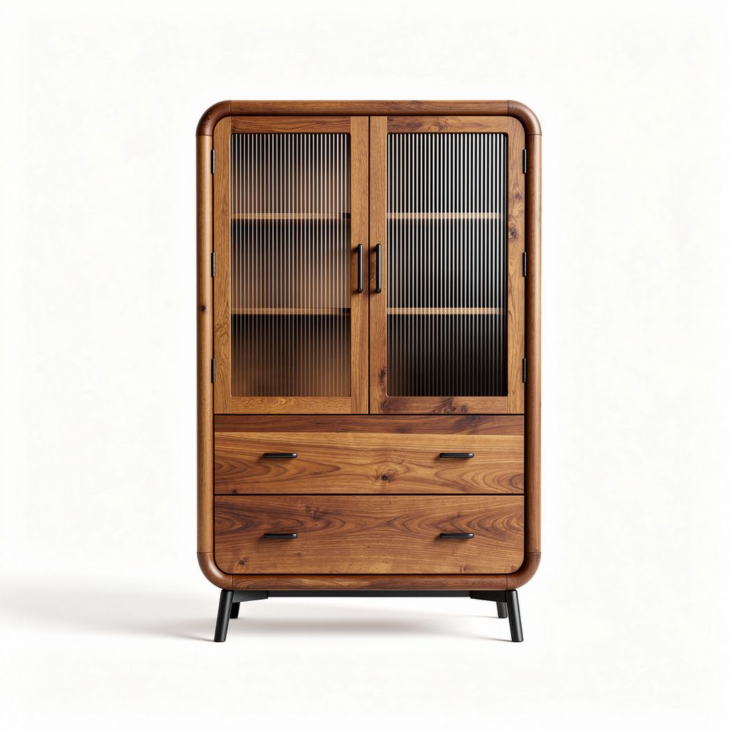 Vitrine en bois avec portes en verre et deux tiroirs dimensions 80 x 40 x 130cm