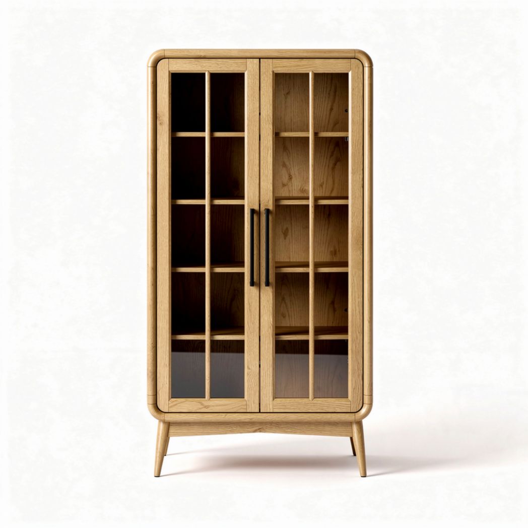 Vitrine en bois de chêne 80 x 40 x 180 cm avec portes vitrées et étagères ajustables