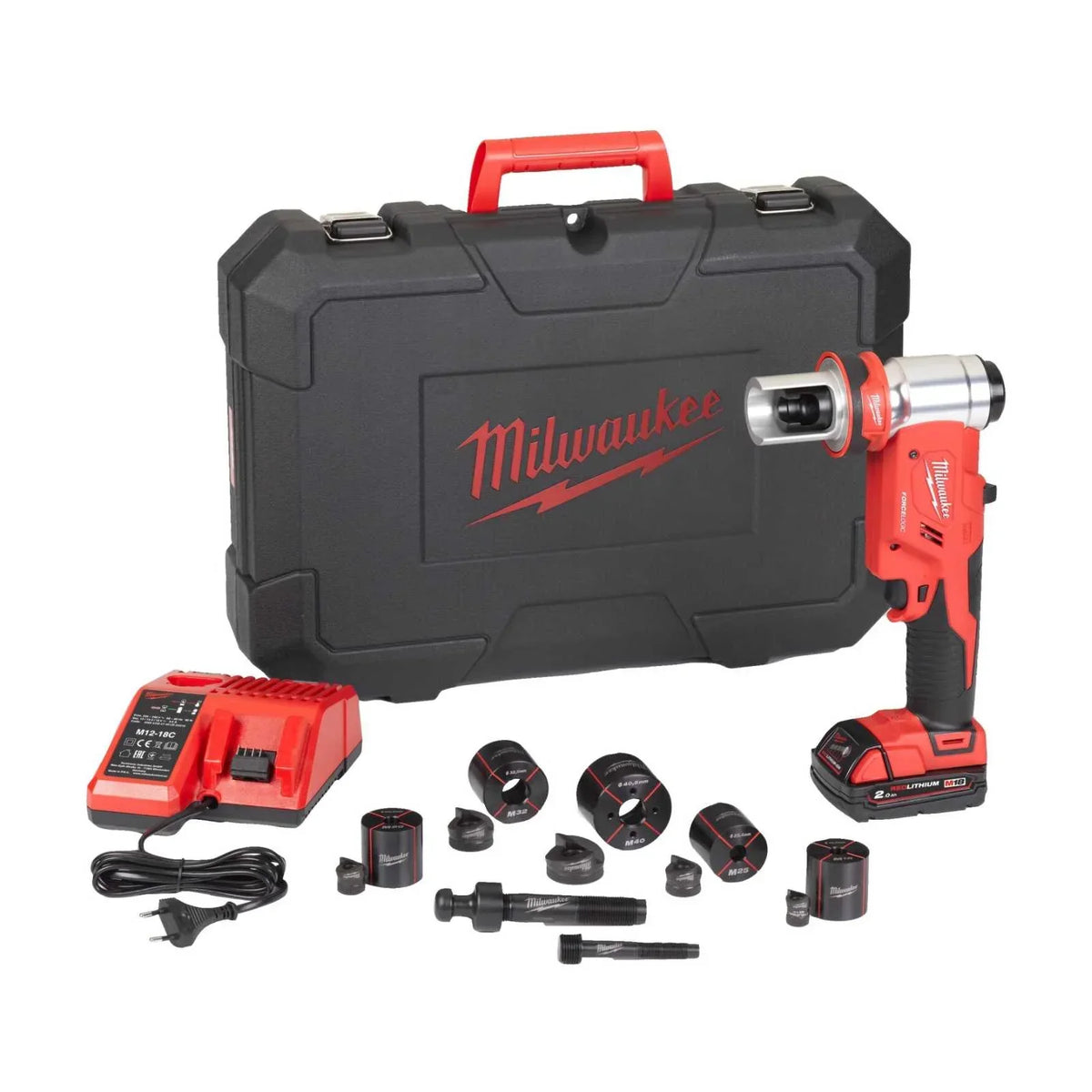 Emporte-pièce hydraulique MILWAUKEE 18V Li-Ion (1x 2Ah) FORCE LOGIC 60kN + mallette M18 HKP-201CA - Reconditionné(Très bon état)