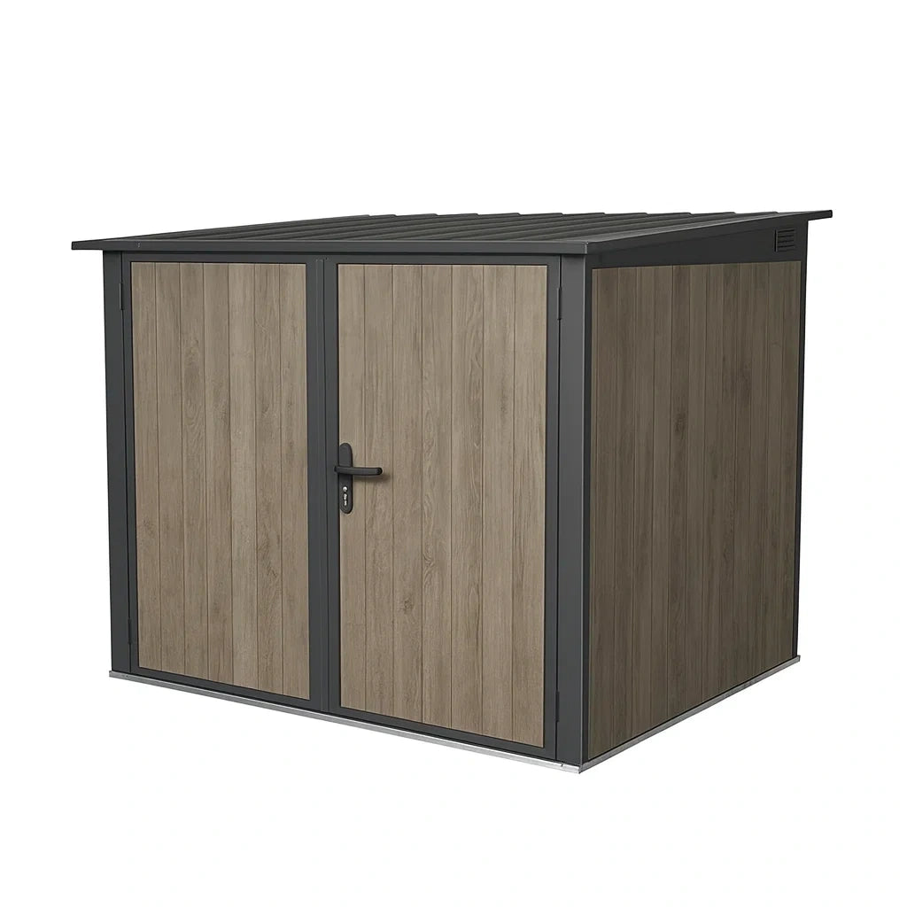 Abri de jardin en métal bois composite brun et gris 213x130x173 cm(Brun/Gris)