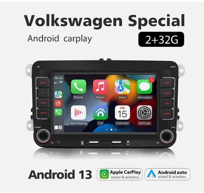 zulbceo Pour Vw Golf Mk5 Polo Passat Jetta 7 pouces Android Apple Carplay voiture Gps stéréo radio(Noir)