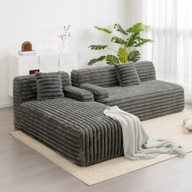 Cloud Sectional Sofa, Modern Upholstered Couch with 2 Throw Pillows, Free-Combined Sofa, Modular Sectional L Shaped Couch(Dark Gray)