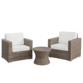 Ensemble de mobilier de jardin avec fauteuils et table en résine tressée brune et coussins blancs(Marron/Blanc)