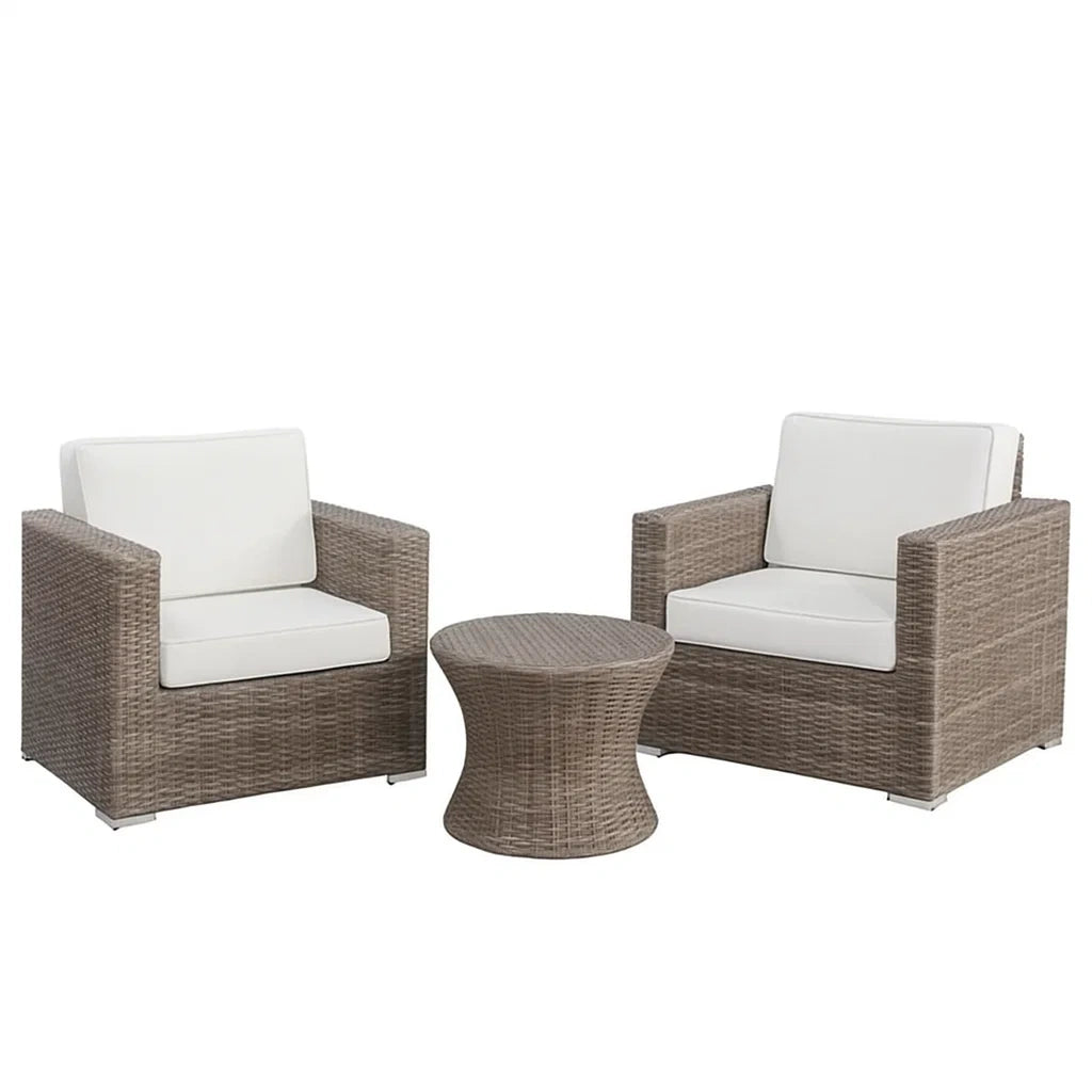 Ensemble de mobilier de jardin avec fauteuils et table en résine tressée brune et coussins blancs(Marron/Blanc)