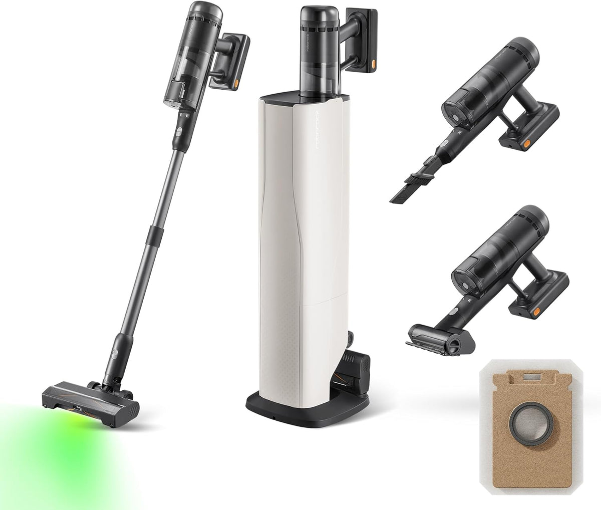 roborock H60 Hub Ultra Aspirateur Balai sans Fil avec Station Auto-Vide, 210AW, 90Min d’Autonomie, Brosse Anti-Enroulement, Détection Poussière LED 140°, Accessoires Tous Sols(Noir/Blanc)