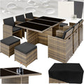 TecTake Salon de Jardin Exterieur en Résine Tressée Poly Rotin Salon de Jardin Table 10 Personnes Fauteuil Exterieur Encastrable Aluminium, 2 Sets de Housses + Housse de Protection – Marron Naturel