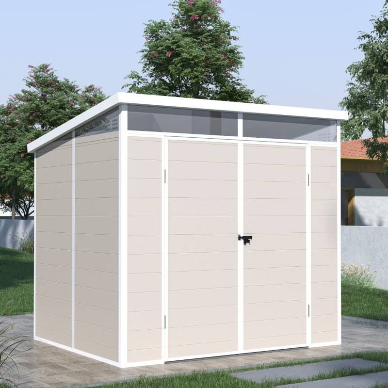 Abri de jardin en résine 4,10m² beige toit monopente skylight + plancher(Beige/Blanc)