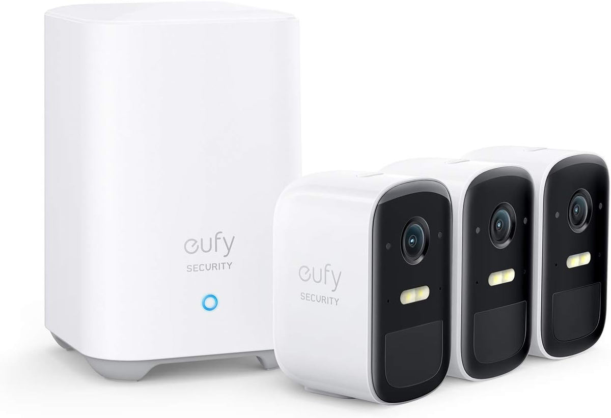 eufy Security eufyCam 2C, Camera Surveillance WiFi exterieure sans Fil, pour HomeBase 2, autonomie de 180J, Transmission HD avec 1080p, sans Frais mensuels, Kit 3 caméras(Gray/White)