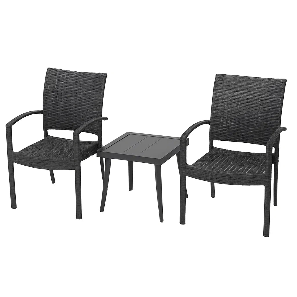 Ensemble de mobilier d'extérieur en résine tressée et acier noir (bistro)(Noir)